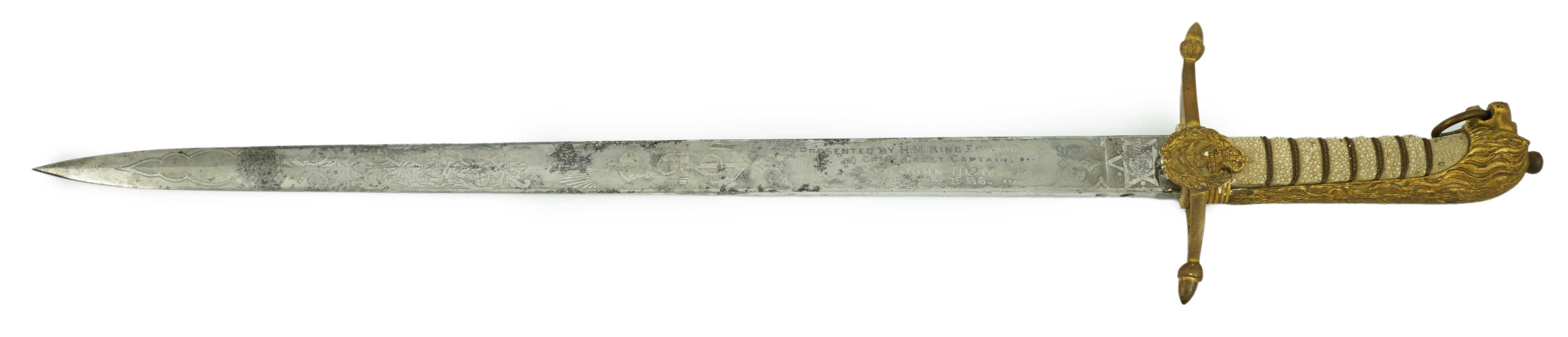 An early 20th century Royal Presentation midshipman's dirk, scabbard 60cm long, without scabbard 59.5cm long